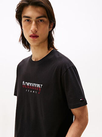 TOMMY HILFIGER Erkek Marka Logolu Bisiklet Yakalı Pamuklu Siyah T-Shirt DM0DM21978 BDS