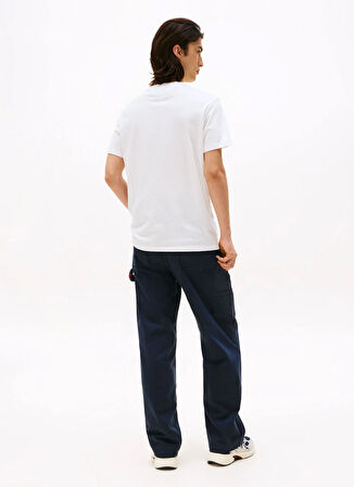 Tommy Jeans Bisiklet Yaka Baskılı Beyaz Erkek T-Shirt DM0DM22127YBL TJM REG FLAG DNA TEE