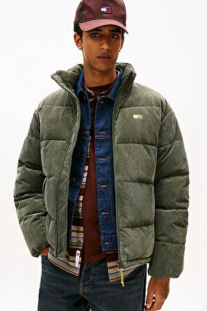 Erkek Rahat Kalıp Fitilli Kadife Şişme Mont - Haki | M