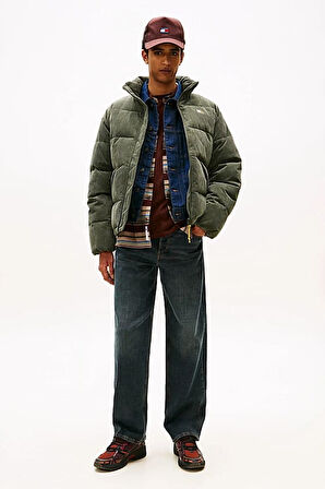 Erkek Rahat Kalıp Fitilli Kadife Şişme Mont - Haki | M