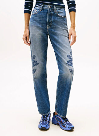 Tommy Jeans Yüksek Bel Düz Paça Slim Straight Koyu Mavi Kadın Denim Pantolon DW0DW215191BK