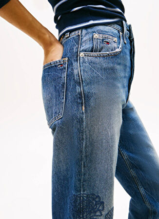 Tommy Jeans Yüksek Bel Düz Paça Slim Straight Koyu Mavi Kadın Denim Pantolon DW0DW215191BK