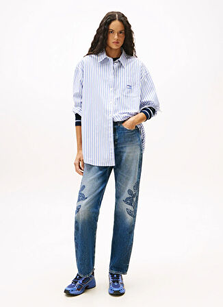 Tommy Jeans Yüksek Bel Düz Paça Slim Straight Koyu Mavi Kadın Denim Pantolon DW0DW215191BK