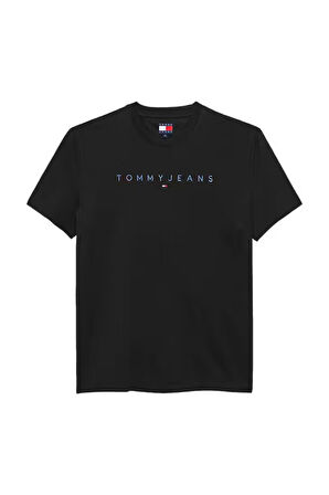 Erkek Bisiklet Yaka Logo Baskılı T-Shirt - Siyah | S