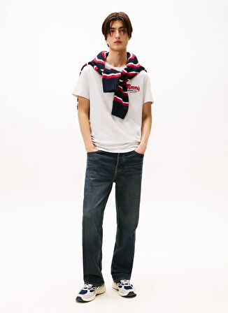 Tommy Jeans Bisiklet Yaka Baskılı Açık Gri Erkek T-Shirt DM0DM22049P09 TJM SLIM FONT PLAY TE