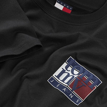 TOMMY HILFIGER Erkek Marka Logolu Bisiklet Yakalı Pamuklu Siyah T-Shirt DM0DM22127 BDS