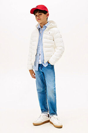 Unisex Çocuk Normal Kalıp Kapüşonlu Ultra Hafif Şişme Mont - Krem | 12 Yaş