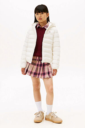 Unisex Çocuk Normal Kalıp Kapüşonlu Ultra Hafif Şişme Mont - Krem | 12 Yaş