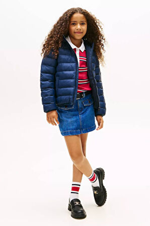 Unisex Çocuk Normal Kalıp Kapüşonlu Şişme Mont - Lacivert | 8 Yaş