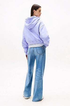 Kadın Boxy Fit Cropped Kapüşonlu Sweatshirt - Lila | S