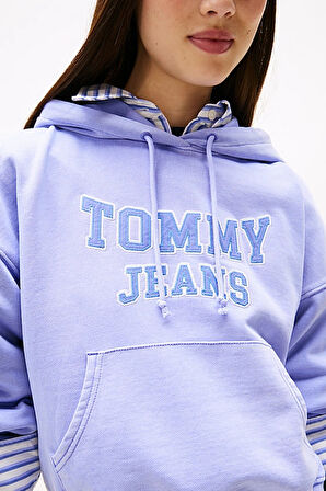 Kadın Boxy Fit Cropped Kapüşonlu Sweatshirt - Lila | S