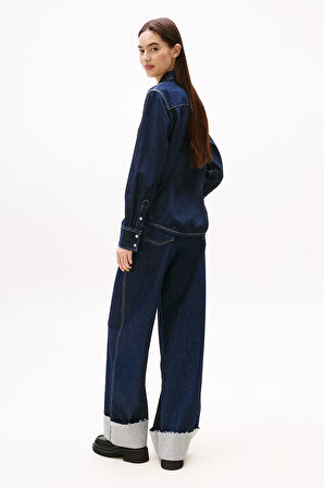 Kadın Uzun Kollu Denim Gömlek – Koyu Mavi | XS