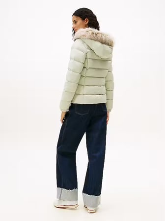TOMMY HILFIGER Kadın Marka Logolu Kapüşonlu Şık Görünümlü Full Fermuarlı Günlük Kullanıma Uygun Yeşil3 Mont DW0DW18312 M1C