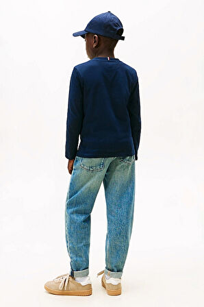 Unisex Çocuk Regular Kalıp Yazı Logolu Uzun Kollu T-Shirt - Lacivert | 8 Yaş