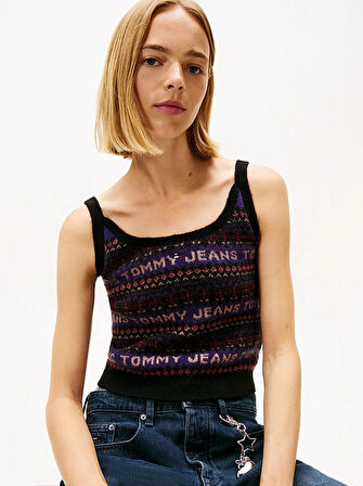 Tommy Hilfiger TJW Fairisle Desenli Kadın Siyah Kazak DW0DW21692BDS