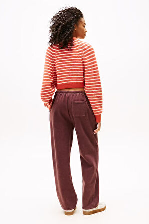 Kadın Boxy Fit Çizgili Yün Karışımlı Crop Kazak - Kırmızı | M