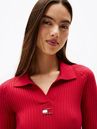 Tommy Hilfiger TJW Yakalı Armalı Kadın Kırmızı Elbise DW0DW22183XJP