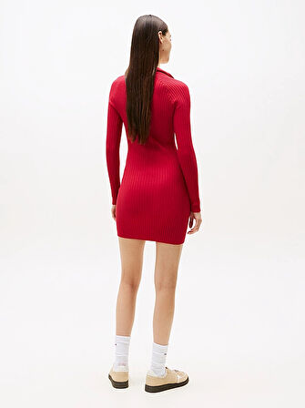 Tommy Hilfiger TJW Yakalı Armalı Kadın Kırmızı Elbise DW0DW22183XJP