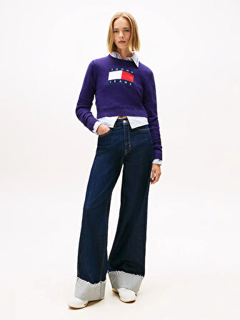 Tommy Hilfiger TJW Işıltılı Bayrak Desenli Kadın Mor Kazak DW0DW21690VLY