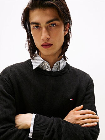 TOMMY HILFIGER Erkek Marka Logolu Şık Görünüşlü Kış Kullanımına Uygun Siyah Kazak DM0DM21787 BDS