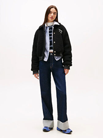 Tommy Hilfiger TJW Teddy Kolej Stili Bomber Kadın Siyah Ceket DW0DW21666BDS