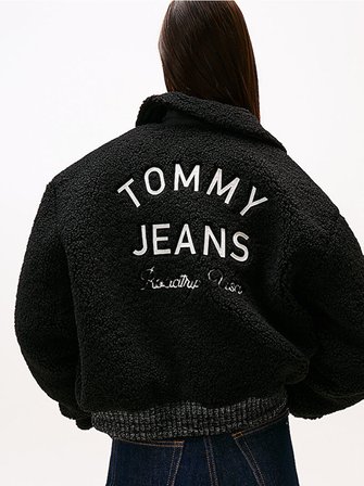 Tommy Hilfiger TJW Teddy Kolej Stili Bomber Kadın Siyah Ceket DW0DW21666BDS
