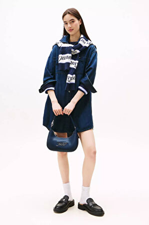 Kadın Rahat Kesim Çift Cepli Kot Gömlek Elbise - Lacivert | S