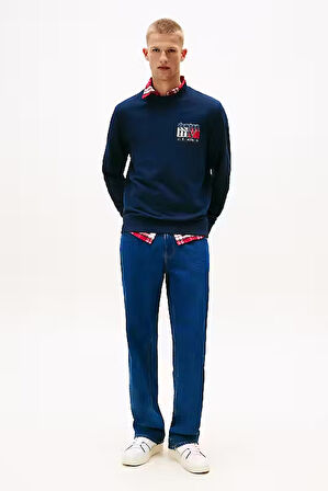 Erkek Regular Fit Bisiklet Yaka Logo Baskılı Sweatshirt - Lacivert | XS