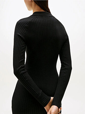 Tommy Hilfiger TJW Yakalı Armalı Kadın Siyah Elbise DW0DW22183BDS