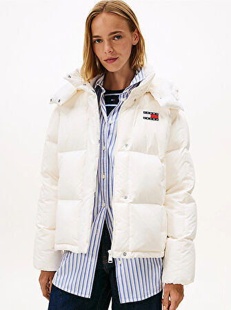 Tommy Hilfiger TJW Alaska Grid Kuş Tüyü Kadın Beyaz Ceket DW0DW21623YBH