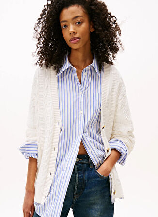 Beyaz Kadın V Standart Hırka DW0DW21681YBH