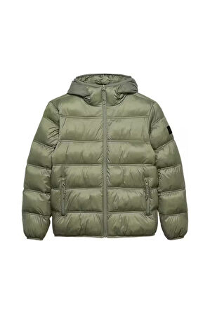 Erkek Kapüşonlu Şişme Mont - Haki | XL