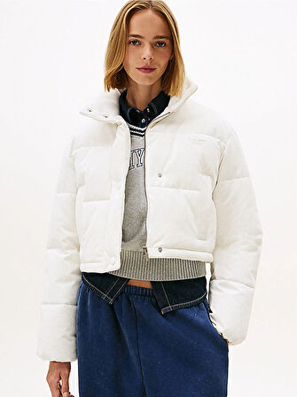 Tommy Hilfiger TJW Kadife Şişme Kadın Beyaz Ceket DW0DW21658YBH