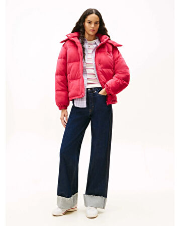 Tommy Hilfiger TJW Kapitone Kadife Şişme Kadın Kırmızı Ceket DW0DW21668XJP