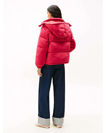 Tommy Hilfiger TJW Kapitone Kadife Şişme Kadın Kırmızı Ceket DW0DW21668XJP