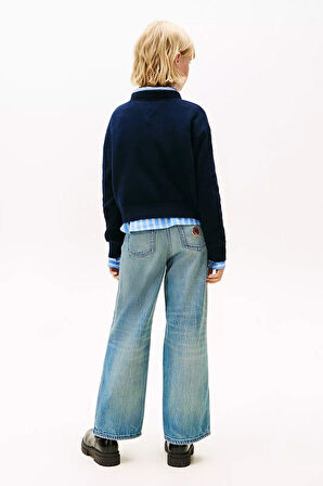 Kız Çocuk Rahat Kalıp Kalp Desenli Triko Kazak - Lacivert | 14 Yaş