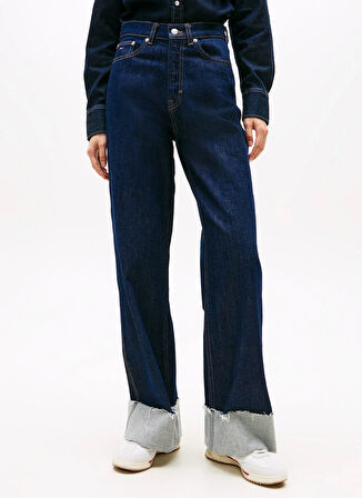 Tommy Jeans Yüksek Bel Düz Paça Standart Koyu Mavi Kadın Denim Pantolon DW0DW217961BK