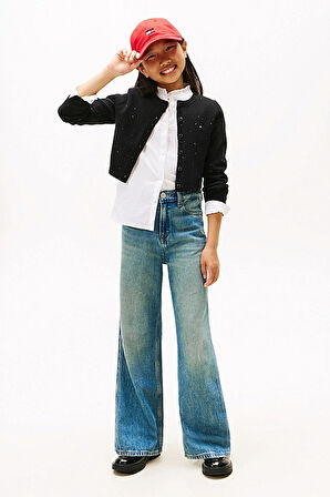 Kız Çocuk Slim Fit Pullu Bisiklet Yaka Hırka - Siyah | 12 Yaş