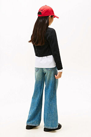 Kız Çocuk Slim Fit Pullu Bisiklet Yaka Hırka - Siyah | 12 Yaş