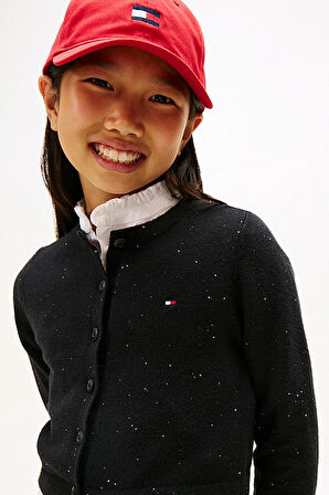 Kız Çocuk Slim Fit Pullu Bisiklet Yaka Hırka - Siyah | 12 Yaş