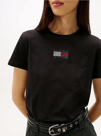 Tommy Jeans Yuvarlak Yaka İşlemeli Siyah Kadın T-Shirt DW0DW21965BDS