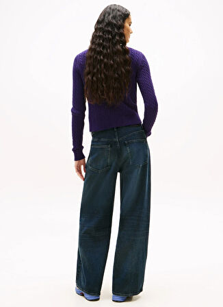 Tommy Jeans Yuvarlak Yaka Standart Nakışlı Mor Kazak Kadın DW0DW22165VLY