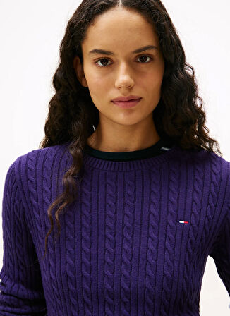 Tommy Jeans Yuvarlak Yaka Standart Nakışlı Mor Kazak Kadın DW0DW22165VLY