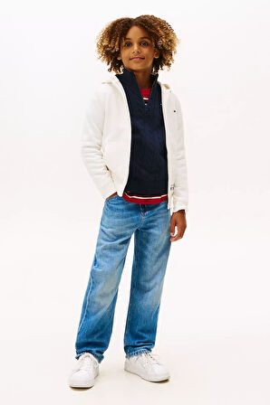 Erkek Çocuk Yazı Baskılı Kapüşonlu Fermuarlı Sweatshirt - Kırık Beyaz | 14 Yaş