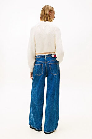 Kadın Boxy Fit Yün Karışımlı Düşük Omuzlu Crop Kazak - Kırık Beyaz | M