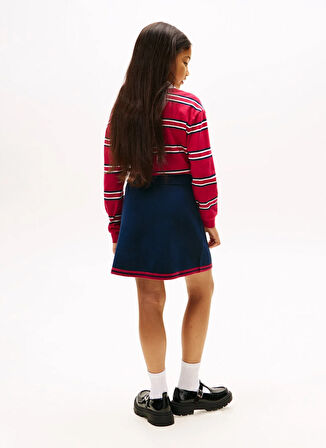 Tommy Hilfiger Lastikli Bel Regular Fit Lacivert Çizgili Diz Üstü Kız Çocuk Etek KG0KG08913C1G