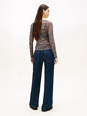 Tommy Hilfiger TJW Dar Kesim Tamamı Baskılı File Uzun Kollu Kadın Kahverengi T-shirt DW0DW215580HD