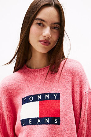 Kadın Regular Fit Grafik Logolu Triko Kazak - Pembe | S