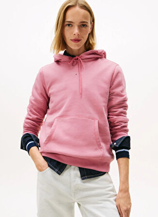 Tommy Jeans Kapüşon Yaka Düz Pembe Kadın Sweatshırt DW0DW21963THC