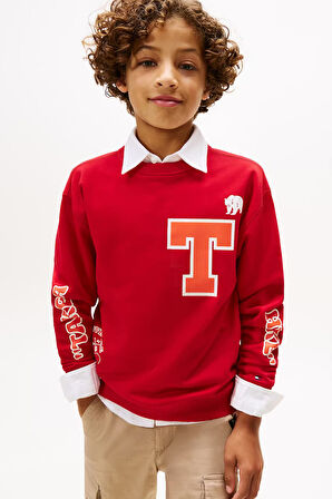 Erkek Çocuk Camp T Harf ve Baskı Detaylı Sweatshirt - Kırmızı | 10 Yaş